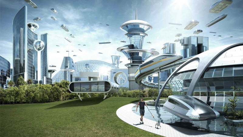the standard "the world if..." meme image. it is supposed to depict a utopic and futuristic looking society.
