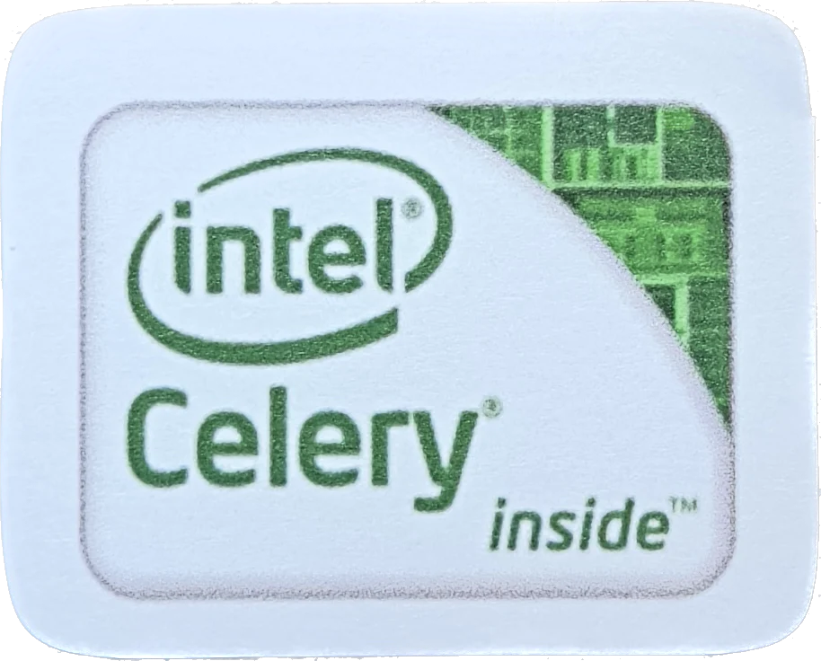 fake intel sticker labeled "Intel Celery inside"