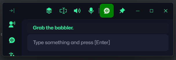 screenshot of voice to text/ text to speech program "curses" showing "grab the babbler"