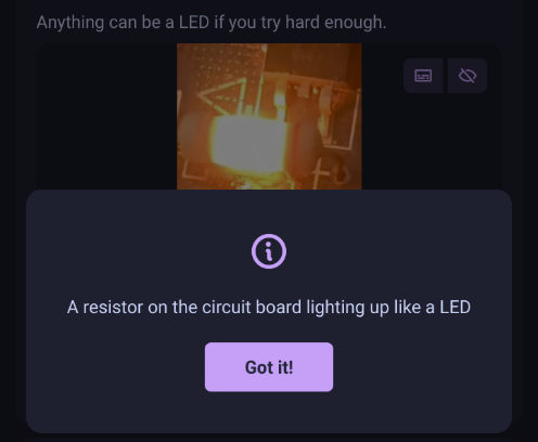 "a resistor on the circuit board lighting up like an led" 
Got it!