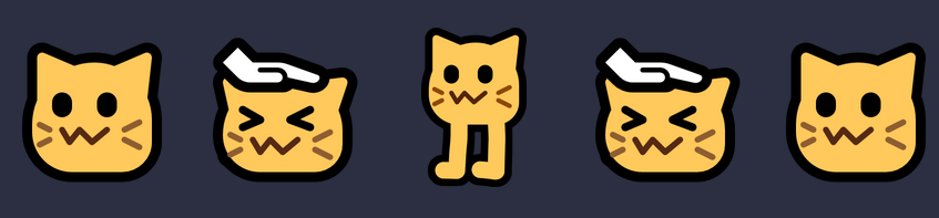 the following emoji, left-to-right: neocat, neocat_pat, neocat_legs, neocat_pat, neocat.
(my instance doesn't have neocat_legs.)