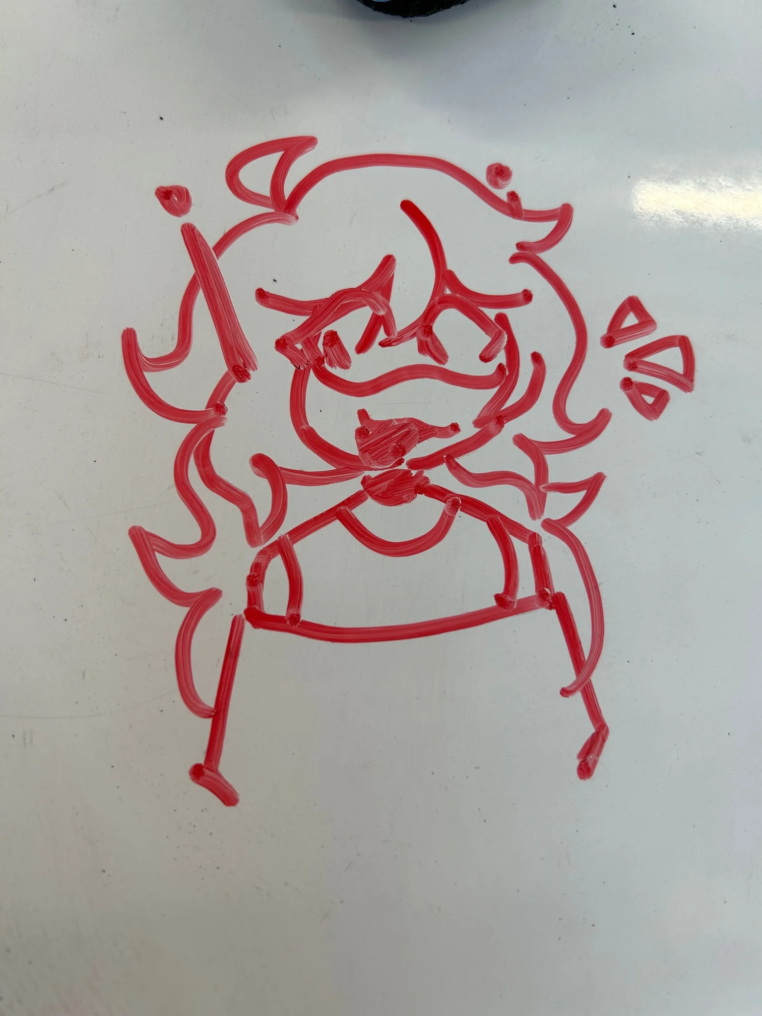 headshot whiteboard marker drawing of YOK-AAI-06, a humanoid robot with long hair
