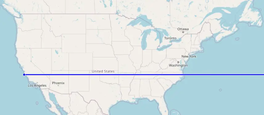 A US map with 36°N drawn on it. The line passes through central california, las vegas, northern arizona, northern new mexico, northern texas, oklahoma, arkansas, tennessee, and north carolina.