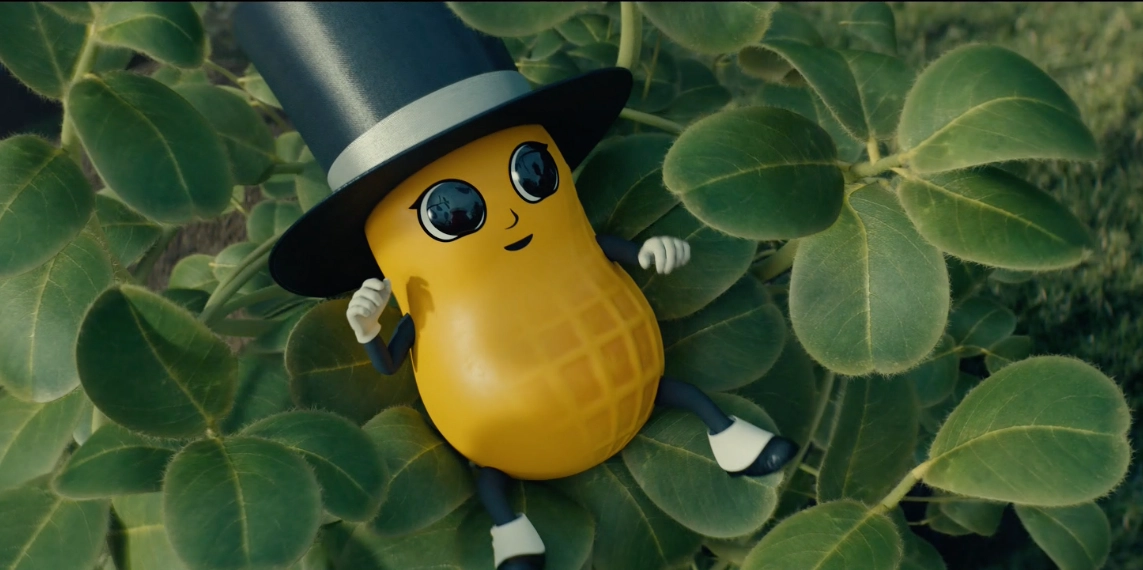 Cartoon peanut in a top hat and fancy shoes