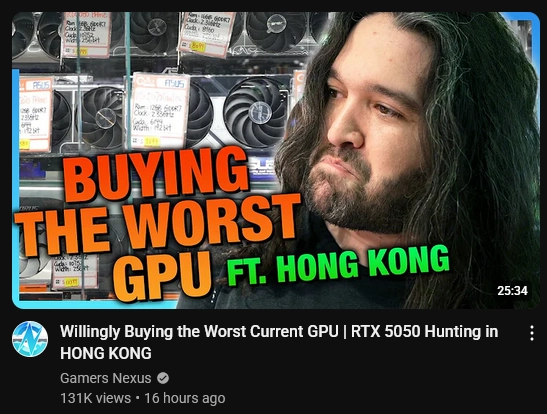 a youtube thumbnail of steve of gamersnexus, sometimes referred to as tech jesus (especially in chinese-language media), in hong kong